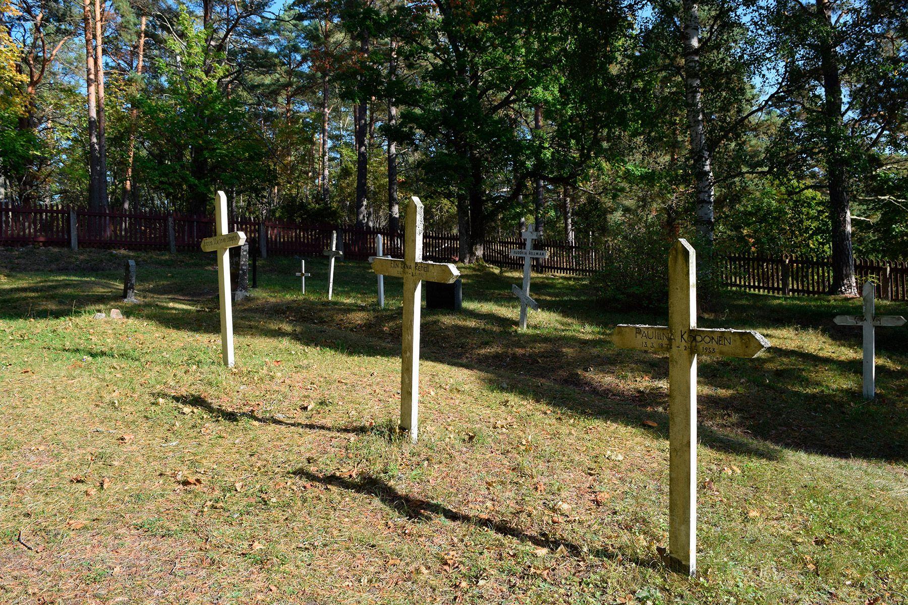 Wooden crosses in the graveyard on the island of Seili.