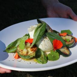 A plate of food served at Källarvinden, featuring fresh vegetables.